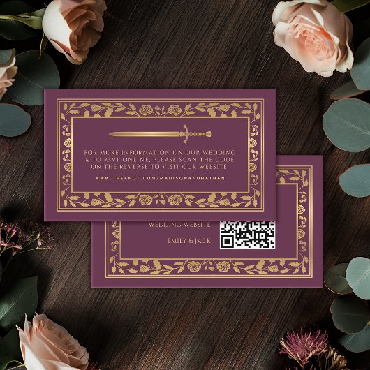 Mauve Royal Sword Wedding Website RSVP QR Code Informatiekaartje
