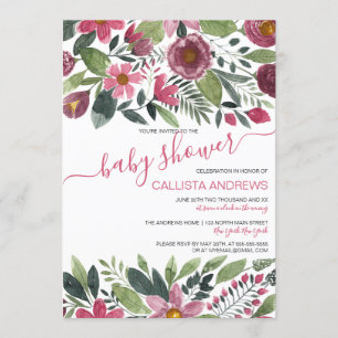 Mauve Roze Bos Waterverf Bloemenkraam Baby Shower Kaart