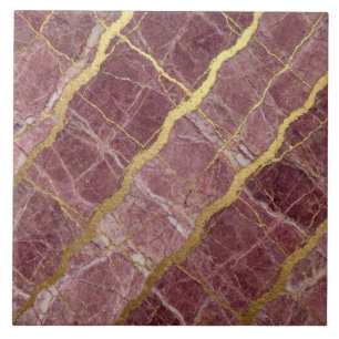 Mauve Roze en Gouden Marmer Tegeltje