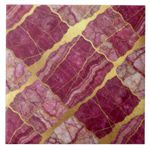 Mauve Roze en Gouden Marmer Tegeltje
