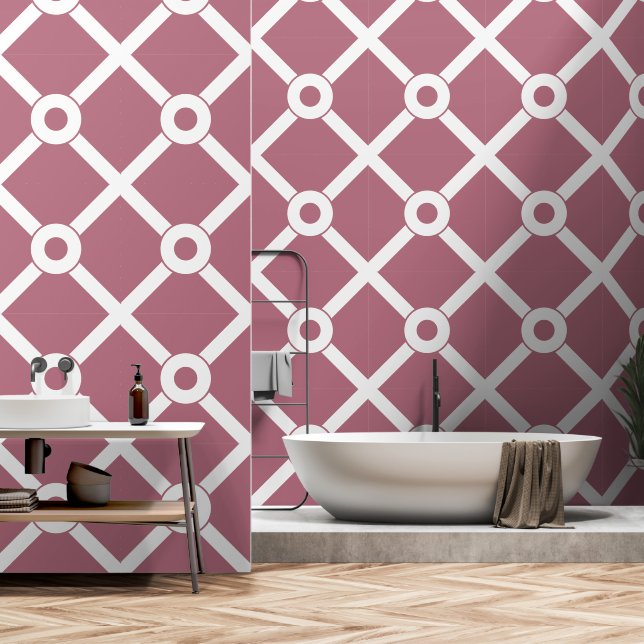 Mauve Roze en Wit Modern rooster Behang (Badkamer)