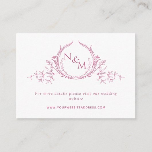 Mauve Roze en Wit Monogram Bruiloft Website Informatiekaartje (Voorkant)