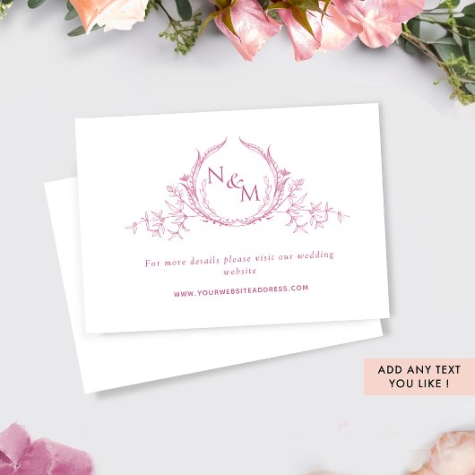Mauve Roze en Wit Monogram Bruiloft Website Informatiekaartje