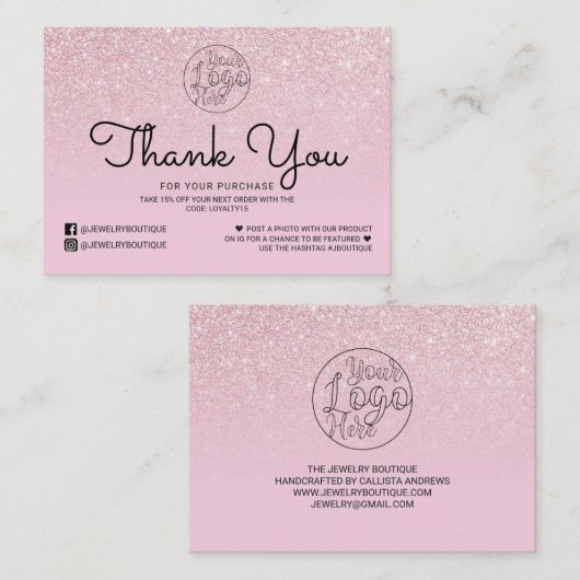 Mauve Roze Glitter Ombre klant Dank u Visitekaartje (Voorkant / Achterkant)