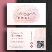 Mauve Roze Glitter Social Media QR Code Visitekaartje