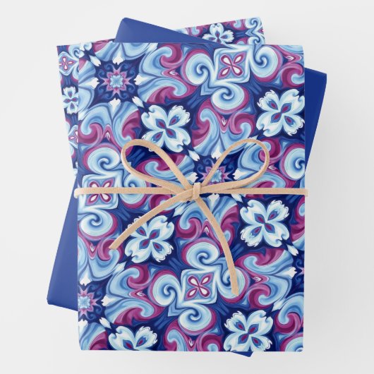 Mauve, saffier en poeder blauw patroon inpakpapier vel (In situ)