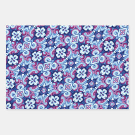 Mauve, saffier en poeder blauw patroon inpakpapier vel