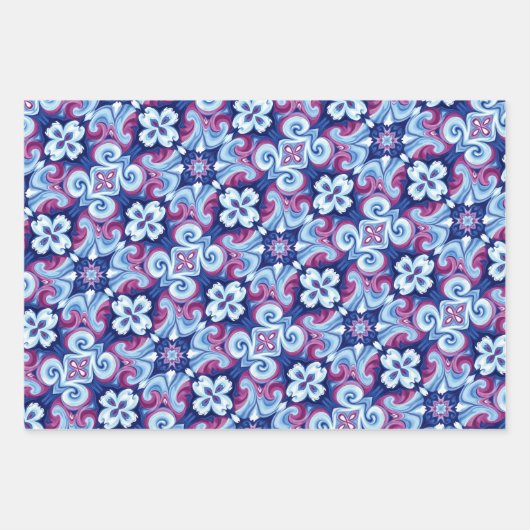 Mauve, saffier en poeder blauw patroon inpakpapier vel (Voorkant)