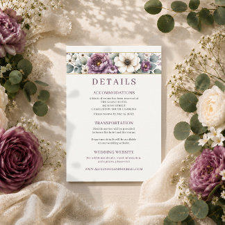 Mauve & Sage Bloemen Bruiloft Informatiekaartje