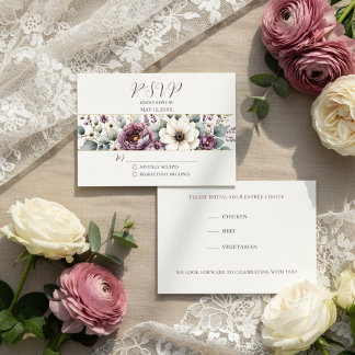 Mauve & Sage Bloemen Bruiloft RSVP Kaartje