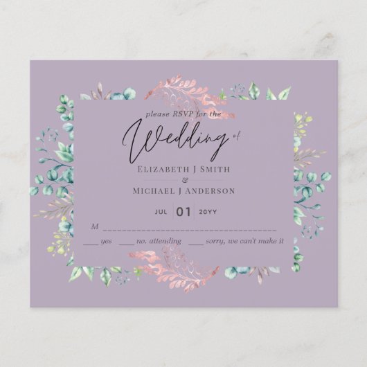 Mauve Sage Feuilles botaniques Mariage budgétaire  (Devant)