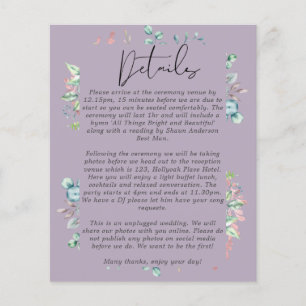 Mauve Sage Rosegold Mariage Feuille Détails Progra