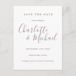 Mauve Script Wedding Sla de datum op Briefkaart