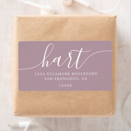Mauve Shadows Modern Script Family Retouradres Etiket (Insitu)