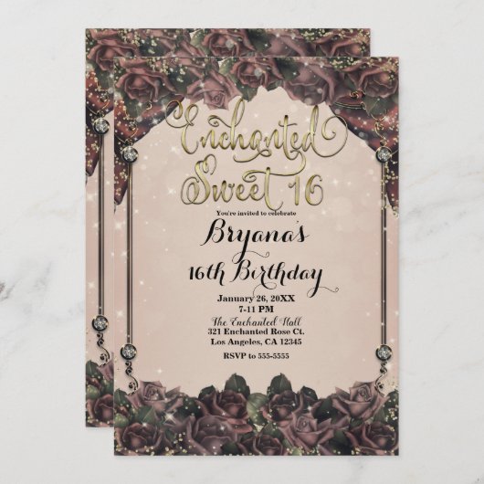 Mauve Spice Rozen Glitter Sparkle Sweet 16 16th Kaart (Voorkant / Achterkant)