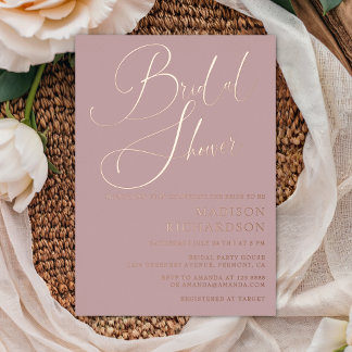 Mauve Stof Rose Goud Elegant Bruidsuitnodiging Folie Uitnodiging