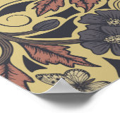 Mauve, Tan & Grey Crow & Dragonfly Floral Poster (Hoek)