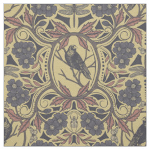 Mauve, Tan & Grey Crow & Dragonfly Floral Stof