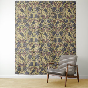 Mauve, Tan & Grey Crow & Dragonfly Floral Wandkleed