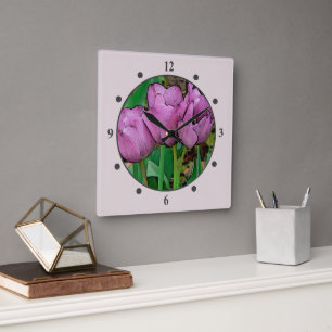 "MAUVE TULPEN" VIERKANTE KLOK