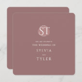 Mauve Typografie Crest Monogram Bruiloft Kaart (Voorkant / Achterkant)