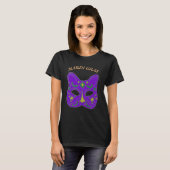 Mauve Venetian Cat Mask Mardi Gras T-Shirt (Devant entier)