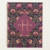 Mauve Vert Floral William Morris Élégant Monogramm (Devant)
