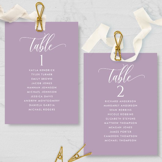 Mauve Violet, Cartes de Plan de Table avec Noms de