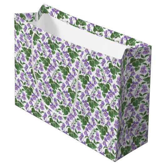 Mauve Violets Motif Floral Grand Sac Cadeau (Devant Angle)