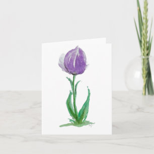 Mauve violette et tulipe verte - carte blanche pli