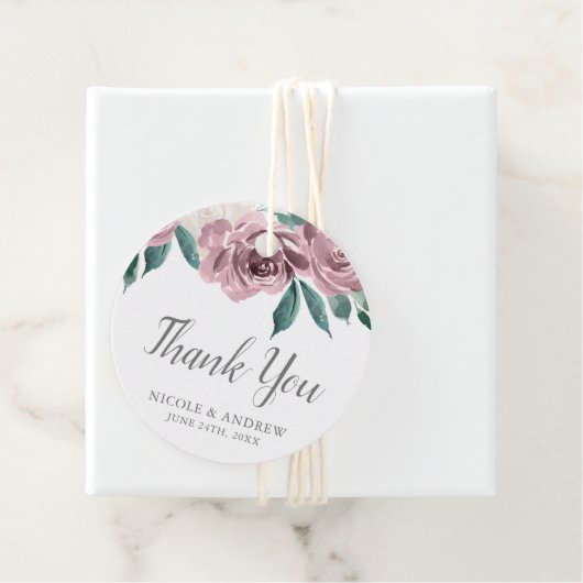 Mauve Waterverf Rozen Bloemenbruiloft Bedankjes Labels (In situ)