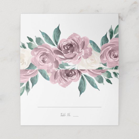 Mauve Waterverf Rozen Floral Wedding Gevouwen (Buitenkant ongevouwen)