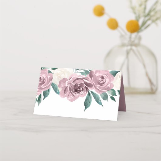 Mauve Waterverf Rozen Floral Wedding Gevouwen (Achterkant)