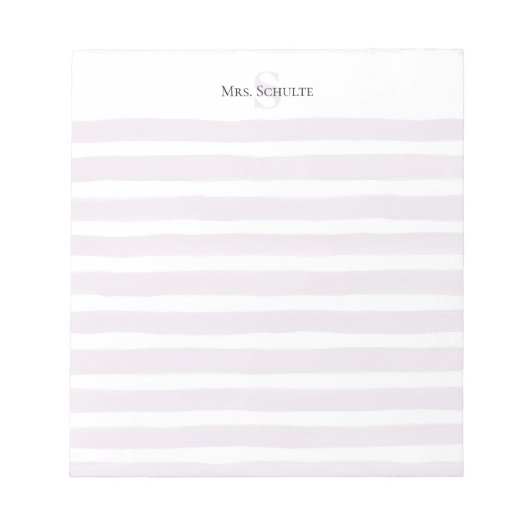 Mauve Waterverf Strepen Leraar Naam Monogram Notitieblok (Voorkant)