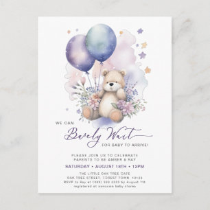 Mauve We kunnen bijna wachten meisje Baby shower Uitnodiging Briefkaart