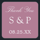 Mauve Wedding Favor Sticker Merci<br><div class="desc">Mauve Wedding Favor Sticker Merci,  s'il vous plaît personnaliser avec les initiales du couple et la date du mariage,  en utilisant le modèle de personnalisation en ligne avant de commander.</div>