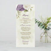 mauve witte bloemen groen bruiloft menu (Staand voorkant)