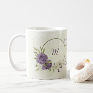 mauve witte bloemen groen koffiemok