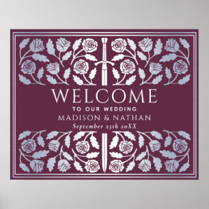 Mauve Zilveren Zwaard Koninklijk Huwelijk Welkomst Poster