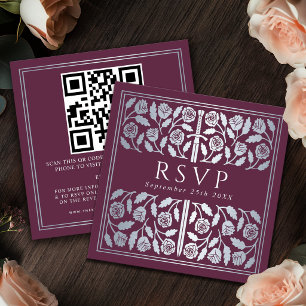 Mauve Zilveren Zwaard Royal Huwelijk RSVP QR Code Informatiekaartje