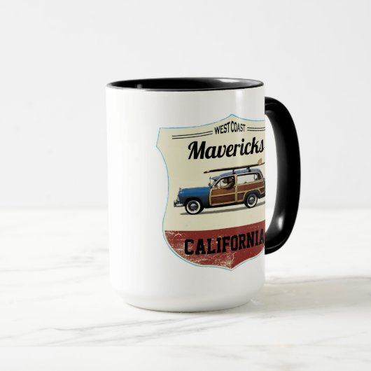 Mavericks Surfing Beach Woody Mug Mok (Voorkant rechts)