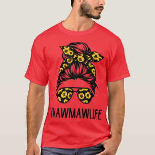 Mawmaw Life Messy Hair Bun Sunflower Vrouwen Moede T-shirt