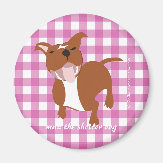 Max. | Aimant rond rose En vichy 2¼ pouces (Devant)