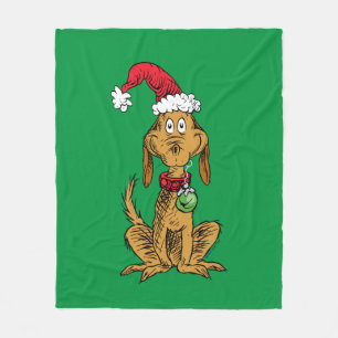 Max de Hond met de Kerstman Hoed Fleece Deken