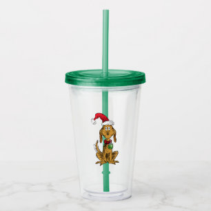 Max de hond met kerstmuts acryl drinkbeker