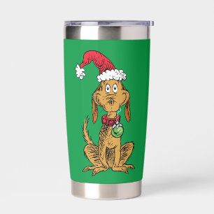 Max de hond met kerstmuts geïsoleerde drinkbeker