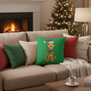 Max de hond met kerstmuts kussen