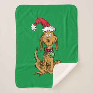 Max de hond met kerstmuts sherpa deken