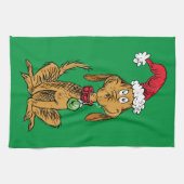 Max de hond met kerstmuts theedoek (Horizontaal)