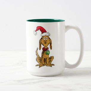 Max de hond met kerstmuts tweekleurige koffiemok